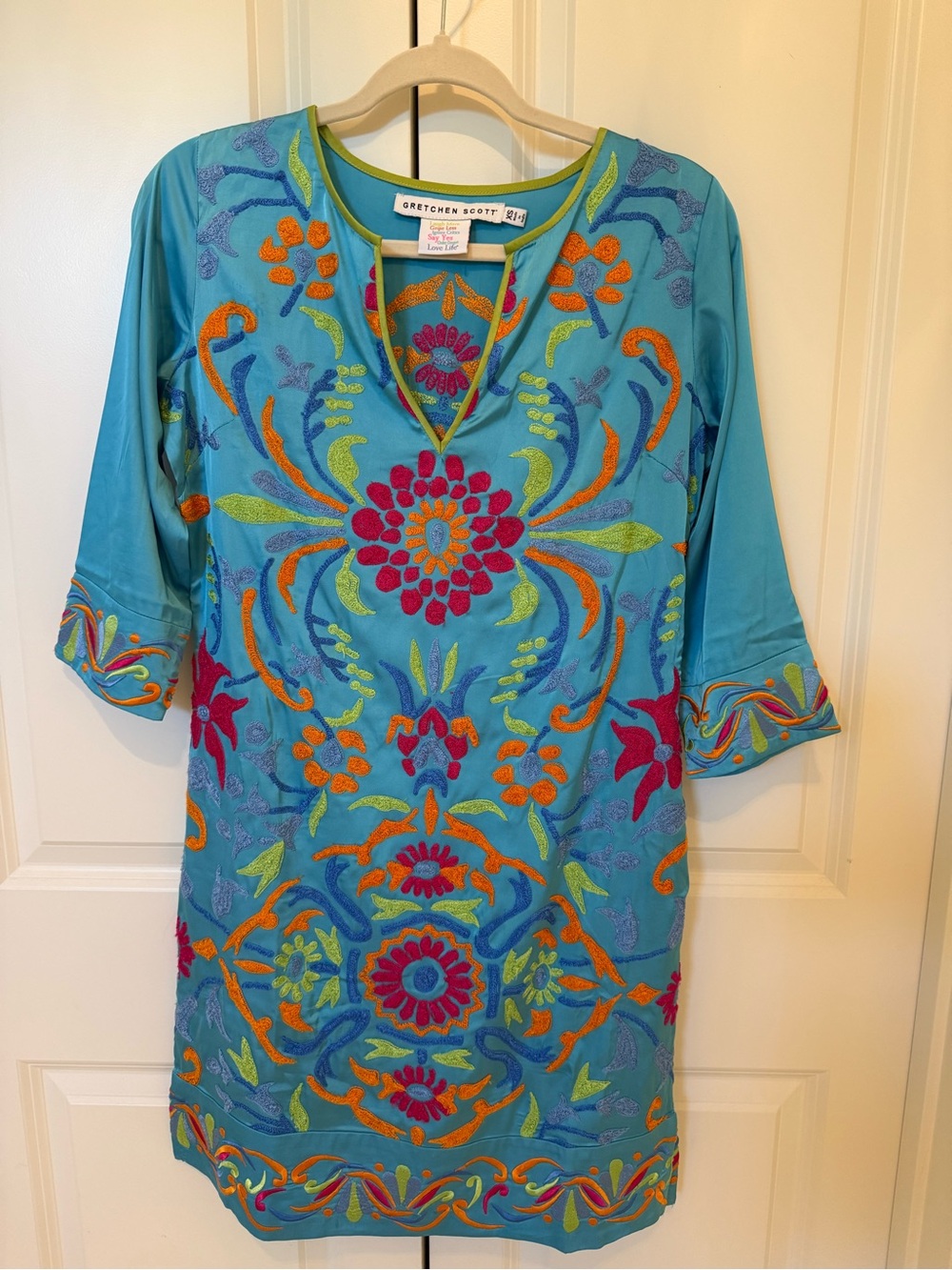 Gretchen Scott Designs Turquoise Embroidered  Dress
